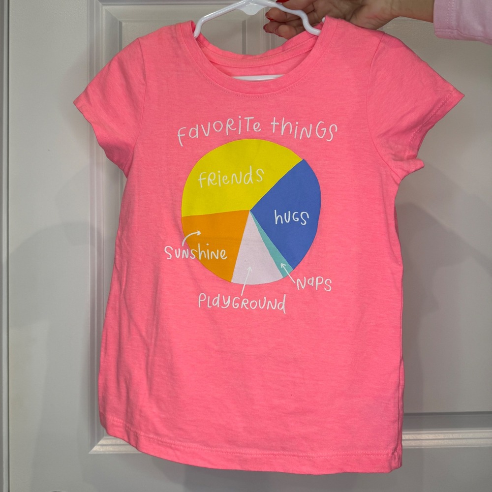 Cat & Jack Girls Pink Favorite Things Pie Chart Graphic Tee Shirt Size 5T